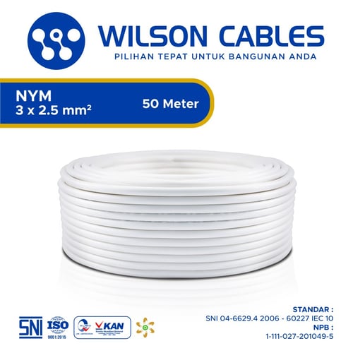 NYM 3x2.5 mm2 50 Meter Putih - Kabel Listrik Tembaga Wilson Cables