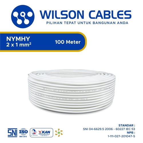 Wilson Cables - Kabel Listrik Tembaga NYMHY 2 X 1 mm2 100 Meter - Putih