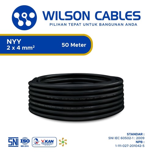 NYY 2x4 mm2 50 Meter Hitam - Kabel Listrik Tembaga Wilson Cables