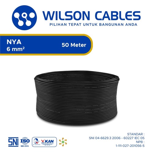 Wilson Cables - Kabel Listrik Tembaga NYA 6 mm2 50 meter - Hitam