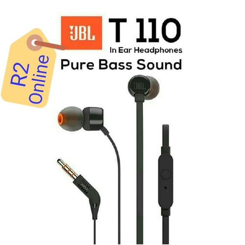 JBL T110 In Ear Headphones with Mic and Flat Cable Original IMS - Hitam