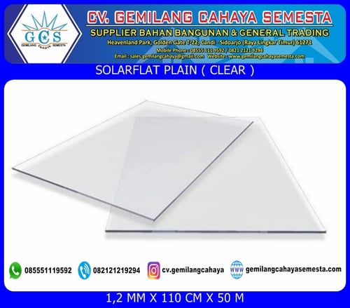 Solarflat (1,2mm) Atap Transparan Solid / Atap Polycarbonate Sheet