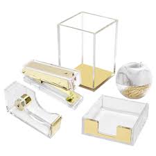Multibey Gold Acrylic Office Supplies Desk Organizer Set (Clear Gold)