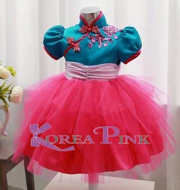 Korea Pink CNY Dress Anak - Blue Red