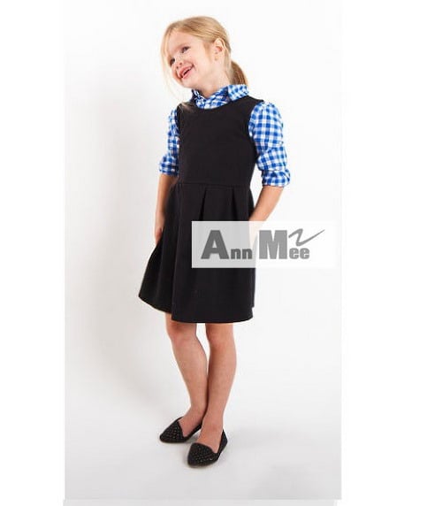 MEE Kemeja Long Sleeve Set Overall Dress Anak - Black