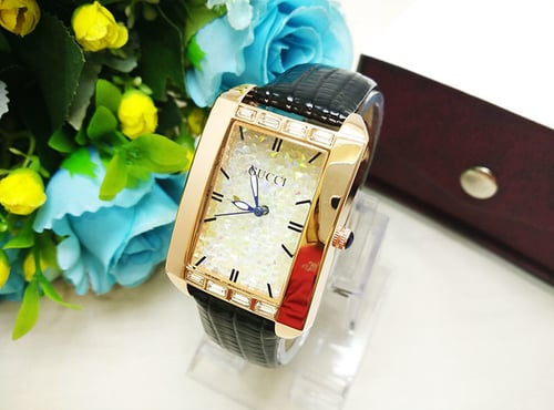 GUCCI Jam Tangan Cewek Crystal Leather Black