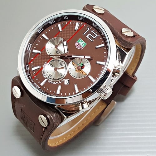 TAG HEUER Jam Tangan Pria Chrono Aktif Leather Full Brown