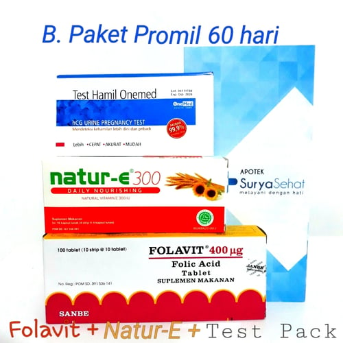 Paket Promil B 60 hari Best Seller! Program Hamil 60 hari (2 bulan) Folavit Natur E Orange Tes Pack - Apotek Surya Sehat