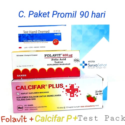 Paket Promil C 90 hari Best Seller! Program Hamil 90 hari (3 bulan) Folavit Calcifar Plus Tes Pack - Apotek Surya Sehat