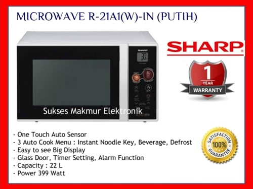 Sharp Microwave Oven R-21A1(W)IN - Putih, 22 Lt, 399 Watt, Instant Noodle Key, Beverage, Defrost