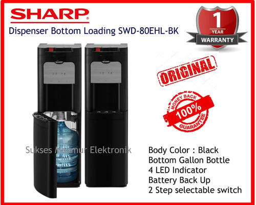 Sharp Water Dispenser SWD-80EHL-BK - Hitam, Battery Back Up Bottom Galon, 4 LED Indicator