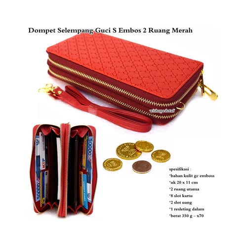 Dompet Wanita Kulit Selempang GC S  Emboss 2 Ruang Merah