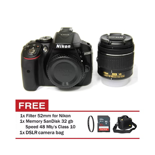 Nikon Kit AF-P 18-55 mm + Filter 52mm + SanDisk Ultra 32Gb + Sling Camera Bag D5300