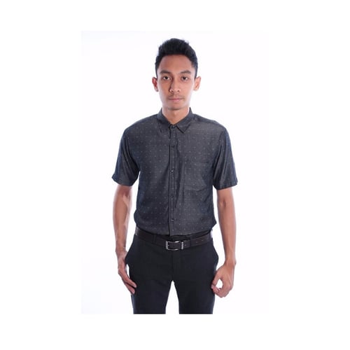 Houseofcuff Kemeja Slimfit Formal / Kerja Shirt Short Black Pattern