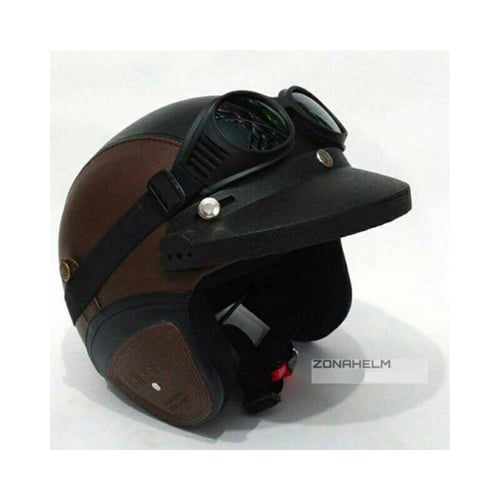 CLASSY Helm Retro Klasik Dewasa SNI + Path + Bogo Kacamata Bonus Sarung Helm Coklat Hitam