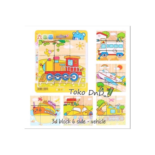 Mainan Edukatif Anak - Balok Kayu Puzzle 6 In 1 Transportasi