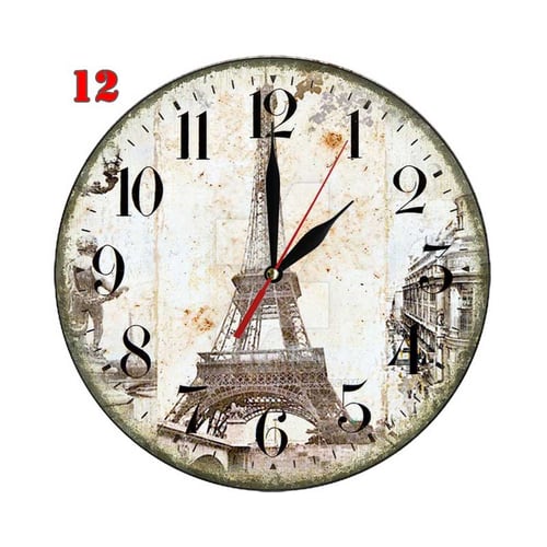 Natural # 12 Jam Dinding MDF Motif Retro Menara Eiffel Paris -  Multi colour