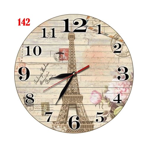 Natural # 142 Jam Dinding Rustic Shabby Motif Menara Eiffel Paris -  Multi colour