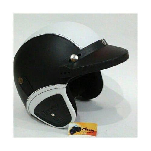 CLASSY Helm Kulit Retro Path Topi Hitam Putih