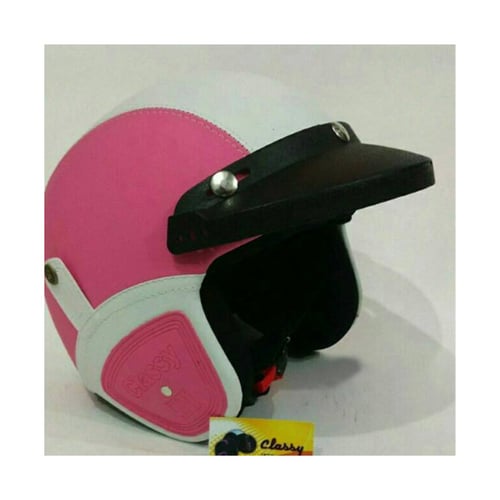 CLASSY Helm Kulit Retro Path Topi Pink Putih