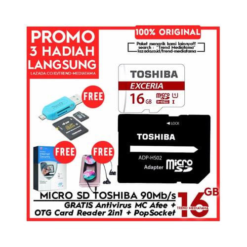 TOSHIBA 16 Gg Micro SD 90Mb/s (4k Action Cam / Gopro / Smartphone) Class10 UHS-3