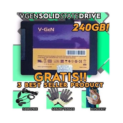 V-GEN 240 Gb SSD SATA 3 - Solid State Drive Free Handsfree Headset + Sarung Tangan + Pop Socket