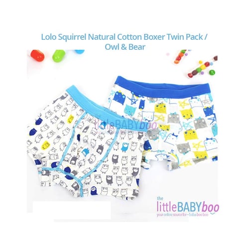 Lolo Squirrel Natural Cotton Boxer Twin Pack / Owl & Bear