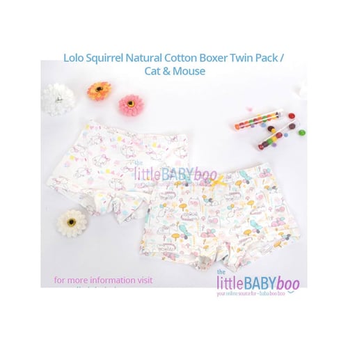 Lolo Squirrel Natural Cotton Boxer Twin Pack / Cat & Mouse