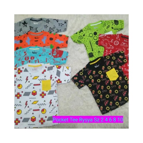 Kaos Motif Polos Kantong/Pocket Tee Rysya Bayi Anak Size 2 4 6 8 10