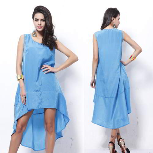 Sleeveless Irregular Dovetail Dress RBA778 Blue 6pcs