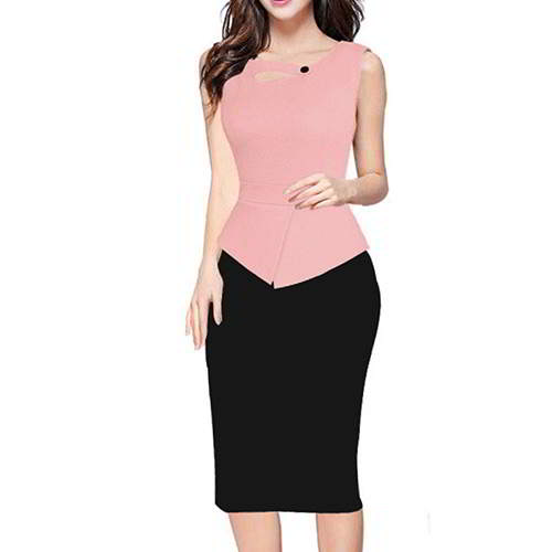 Color Matching Sleeveless Patchwork RCFC5B Pink 6pcs