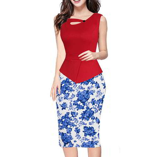 Painting Flower Sleeveless Patchwork RCFC6A Red Blue 6pcs