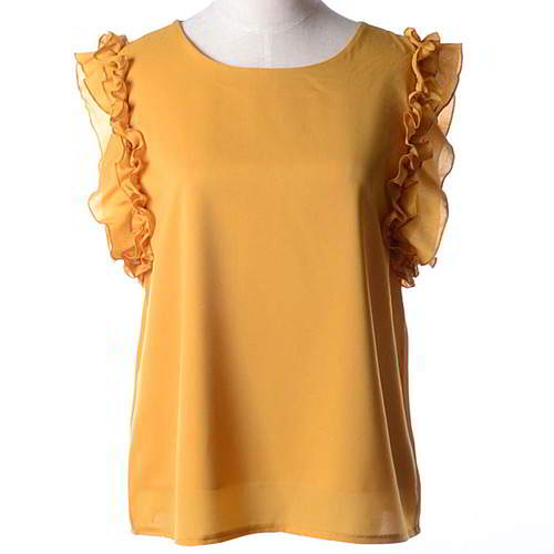 Bowknot Round Sleeveless Simple Chiffon RCFEAA Yellow 6pcs