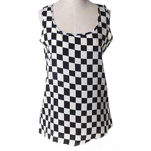 Plaid Pattern Sleeveless Garment RBEE77 Black White 6pcs