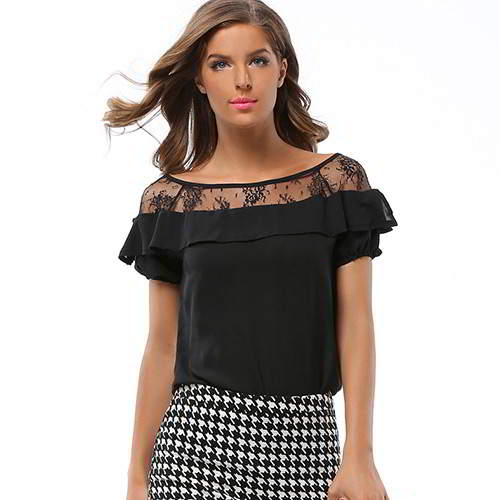 Short Sleeve Chiffon RCFEBF Black 6pcs