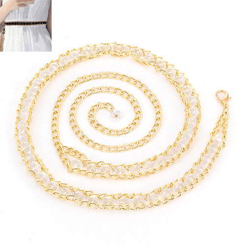 Thin Belts Beads Decorated Chains Weave Design RADAAA White