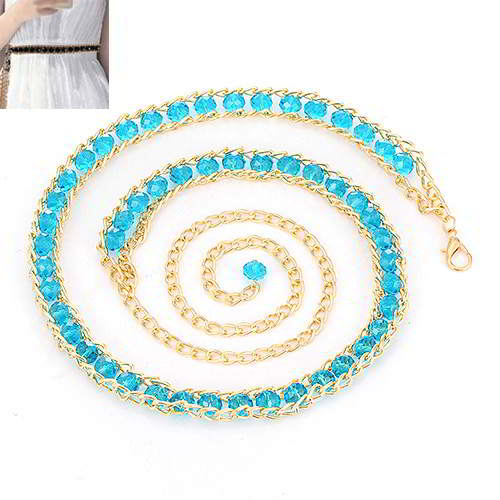 Thin Belts Beads Decorated Chains Weave Design RADAAB Blue