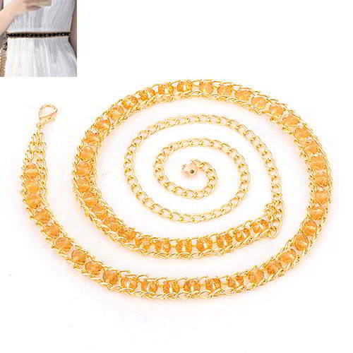 Thin Belts Beads Decorated Chains Weave RADAAC Champagne