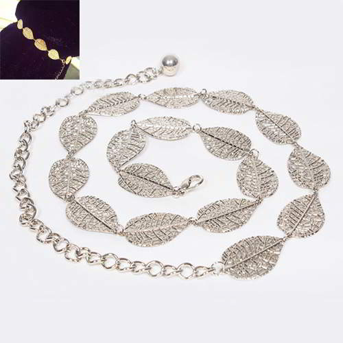 Thin Belts Leaf Decorated Simple Design RADAB5 Silver