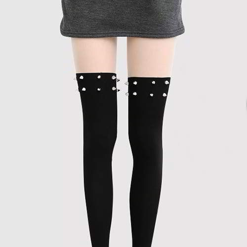 Rivet Decorated Thigh High Design RAC8A8 Black 6pcs