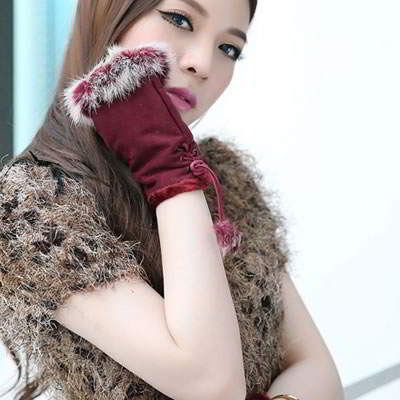 Gloves Fingerless Knitting Wool Fashion RFE8EA Red 6pcs