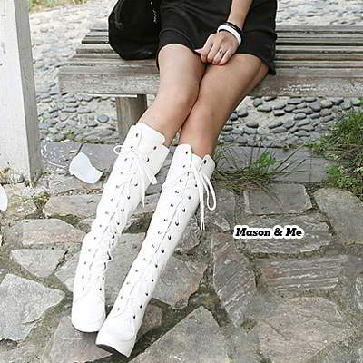 Lace Up Rivet High Heel Boots General SABFF5 White 6pcs