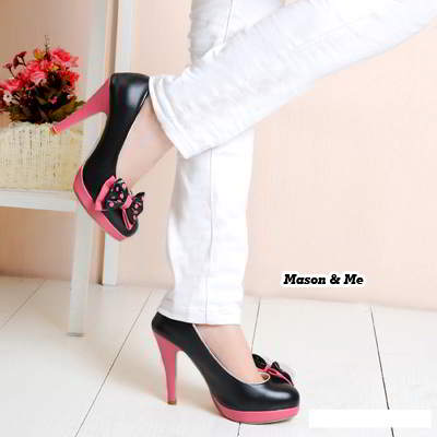 Bow Tie High Heel Shoes General SABF78 Black 6pcs