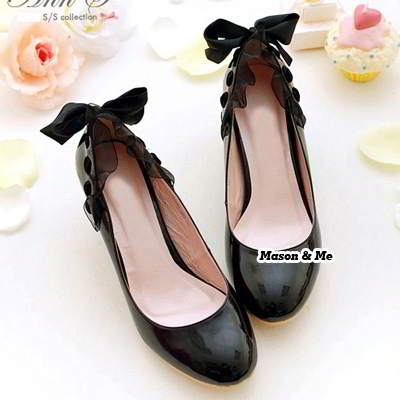 Bow Tie Middle Heel Shoes General SABF86 Black 6pcs