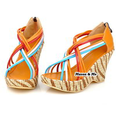 Candy Color Thin Ribbon Wedge Sandals General SABF7E Yellow