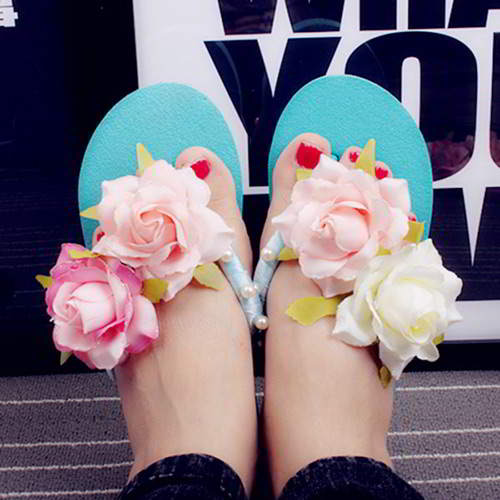 Flower Pearl Simple Flat Beach Shoes RB6FF5 Blue 6pcs