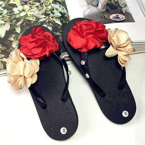 Flower Pearl Weave Beach Shoes Black RAEAA8 6pcs