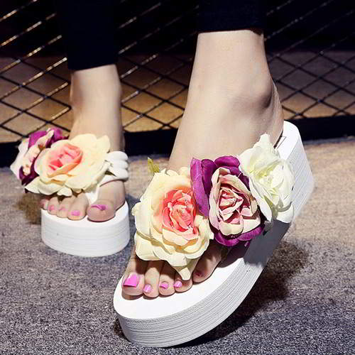 Three Flowers Wedge Beach Shoes RAEAB6 White 6pcs