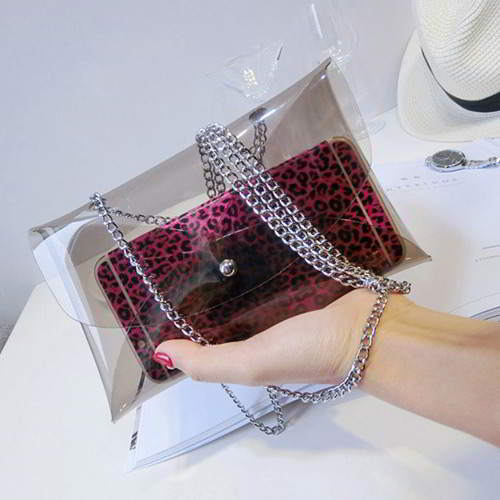 Metal Chain Decorated Transparent Design RACDFA Black 6pcs