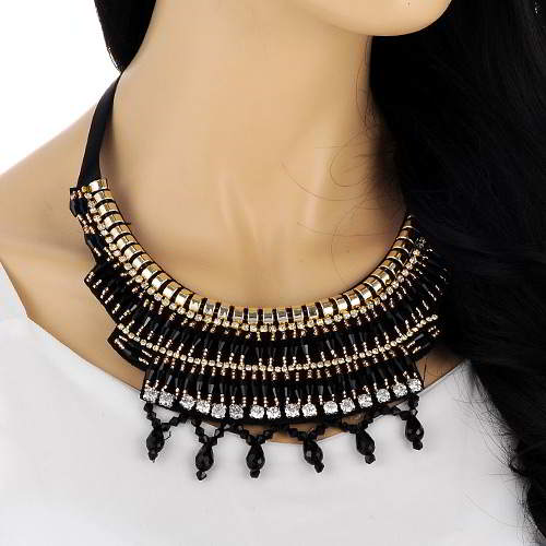 Beads Weaving Decorated Collar Design RAAAE8 Black 6pcs